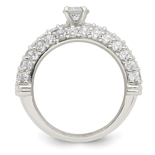 Sterling Silver Polished Pave Wedding Ring Set, 2.75–5.5mm Tapered