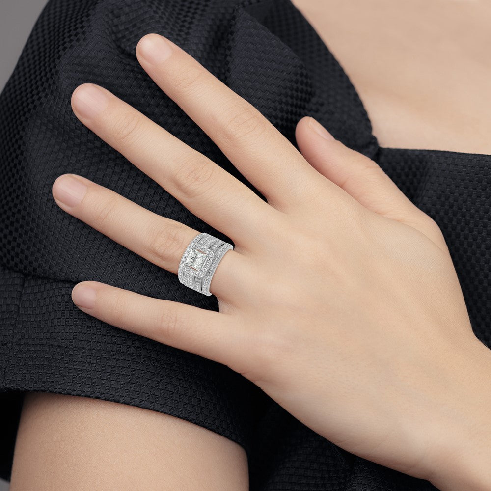 Rhodium plated CZ 3 piece Bridal Ring Set - WBC
