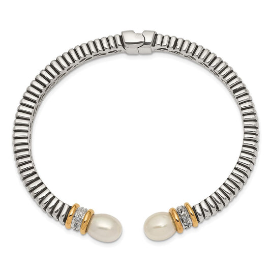 Shey Couture with Accent Antiqued Freshwater Cultured Pearl and Diamond Hinged Cuff Bracelet - WBC