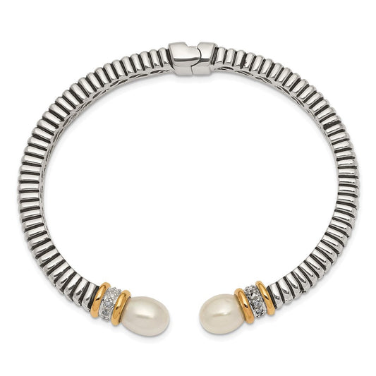Shey Couture 14K Gold & Silver Moonlit Accent Antiqued Freshwater Cultured Pearl & Diamond Hinged Cuff Bracelet