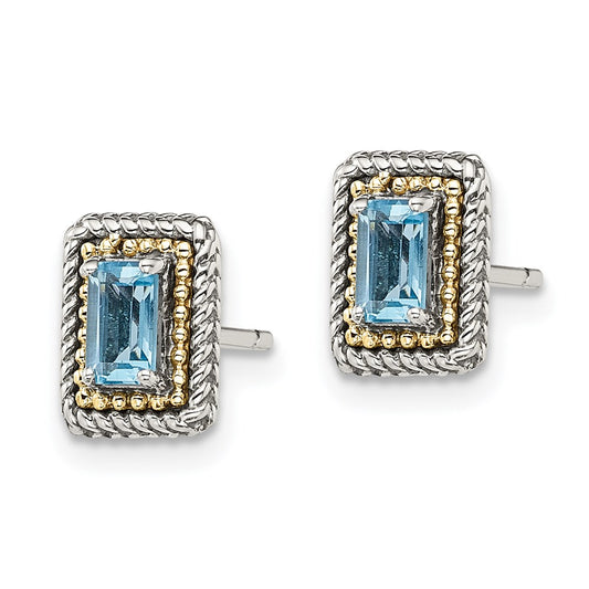 Shey Couture with Accent Antiqued Emerald-cut Blue Topaz Post Earrings - WBC