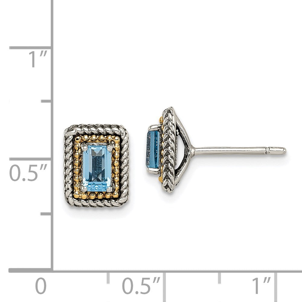 Shey Couture with Accent Antiqued Emerald-cut Blue Topaz Post Earrings - WBC