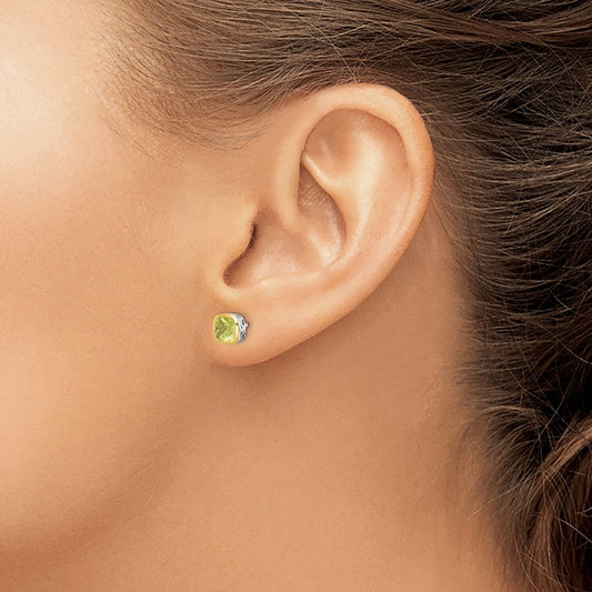 Shey Couture 14K Gold & Silver Rhodium-plated with Accent Peridot Square Stud Earrings