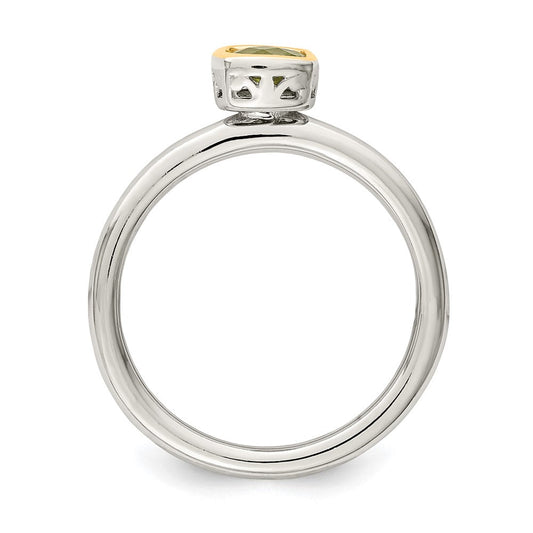 Shey Couture 14K Gold & Silver Rhodium-plated with Accent Polished Cushion-cut Peridot Ring