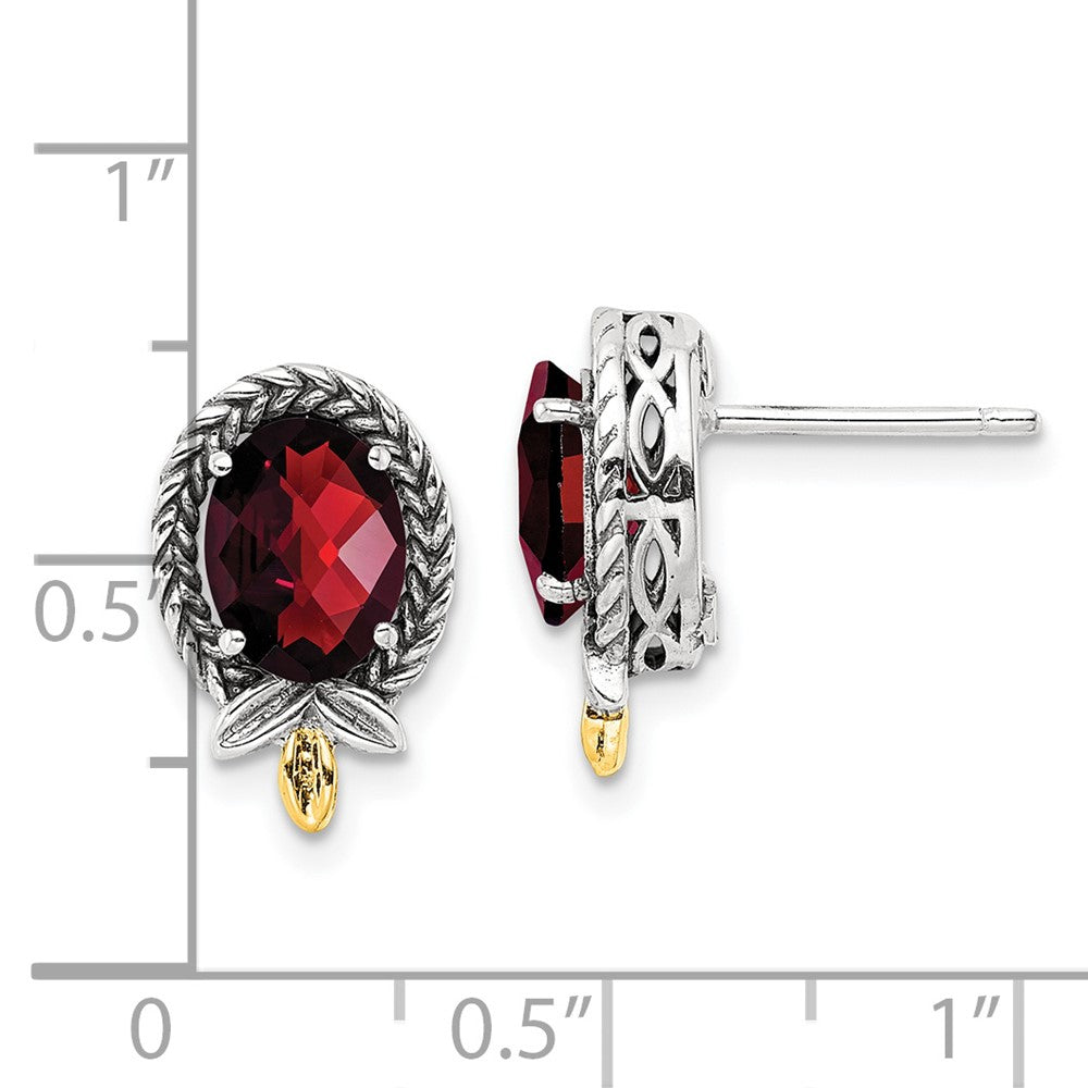 Shey Couture with Accent Antiqued Checkerboard Oval Garnet Post Earrings - WBC
