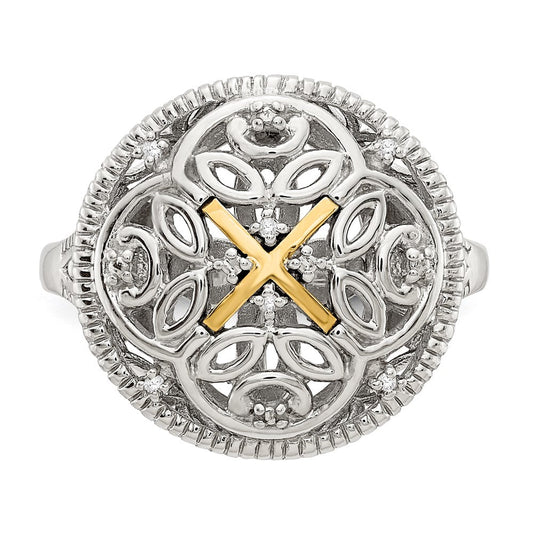 Shey Couture 14K Gold & Silver Rhodium-plated with Accent Diamond Vintage Ring
