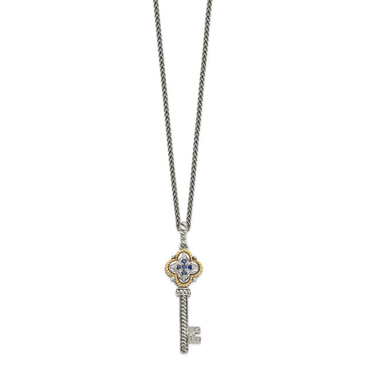 Shey Couture 14K Gold & Silver Skeleton Accent Antiqued Sapphire & Diamond Key Necklace