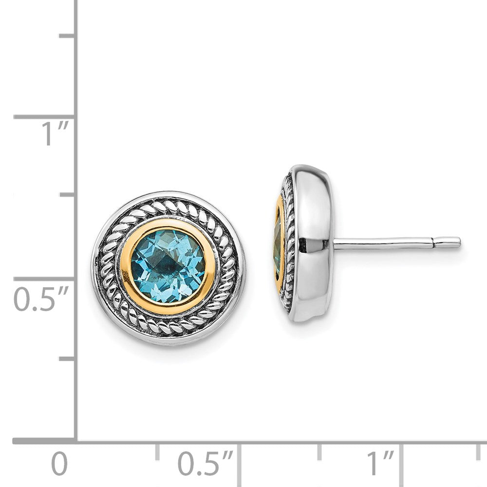 Shey Couture with Accent Antiqued Round Blue Topaz Post Earrings - WBC