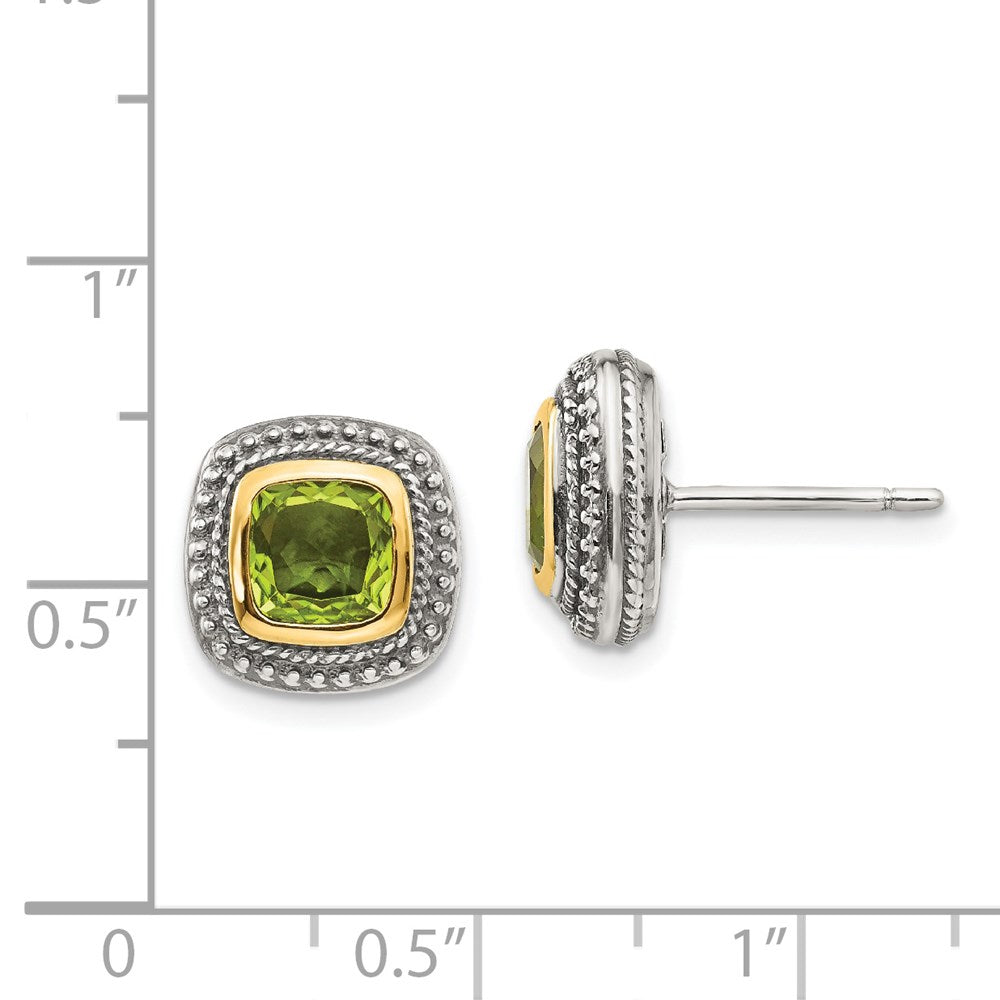 Shey Couture with Accent Antiqued Cushion Bezel Peridot Post Earrings - WBC