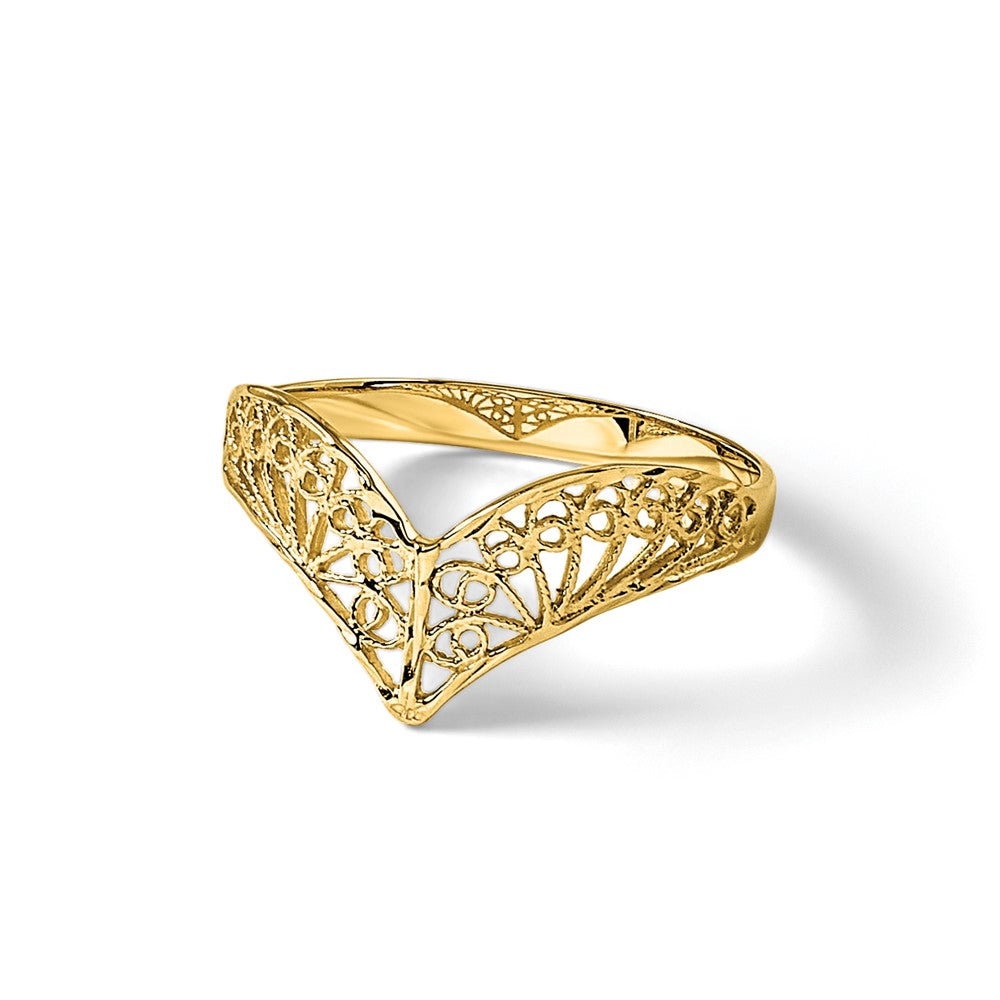 Diamond-Cut Filigree V-Shape Ring - WBC