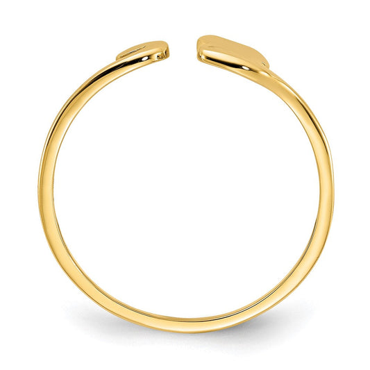 14K Solid Gold Polished Cat Adjustable Cuff Ring, 1mm