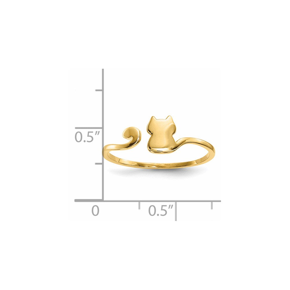 14K Solid Gold Polished Cat Adjustable Cuff Ring, 1mm