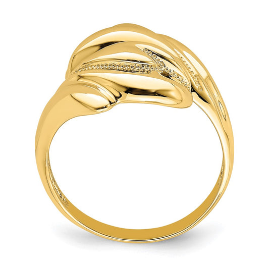 Polished Beaded Swirl Crossover Ring - WBC