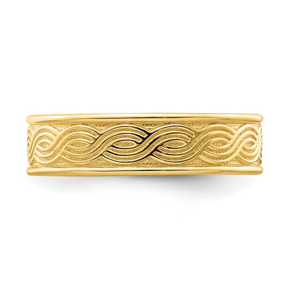 14K Gold Wave Engraved Thumb Ring