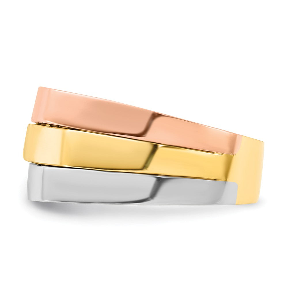 14K Tri-Color Gold Contemporary Flat Top Band