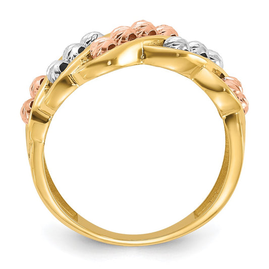 Tri-color Polished and Diamond-cut Beads Fashion Ring - WBC