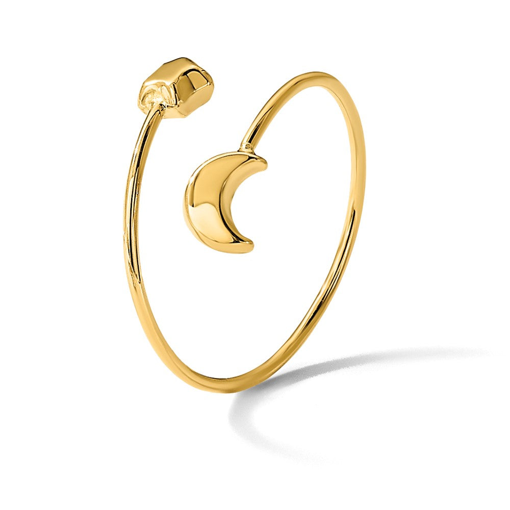 Polished Adjustable Moon and Star Bypass Ring - WBC