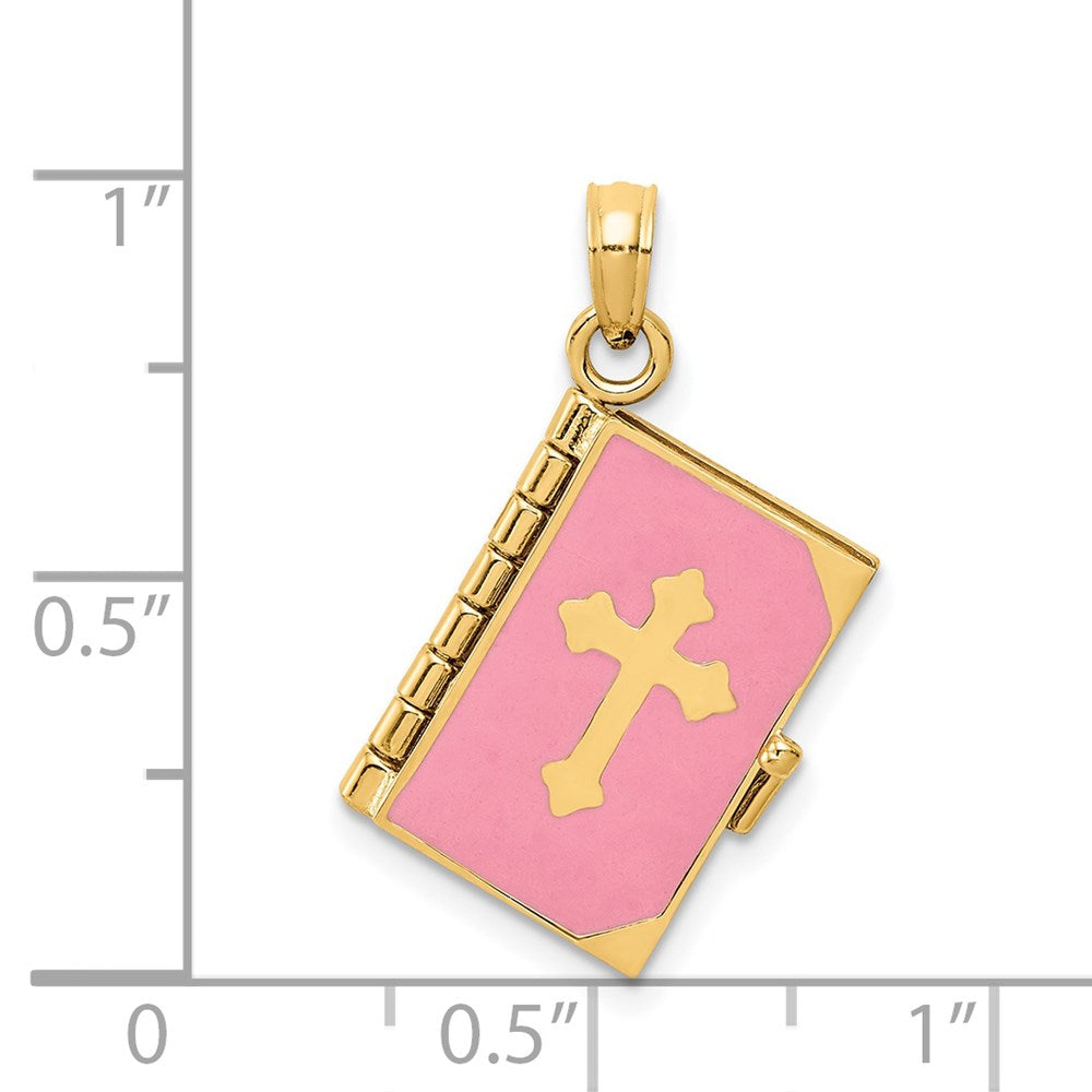 Pink Enameled 3-D Bible with Lord's Prayer and Moveable Pages Pendant - WBC