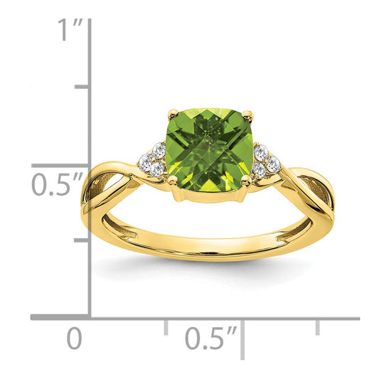 Cushion Checkerboard August/ Peridot and Diamond Ring - WBC