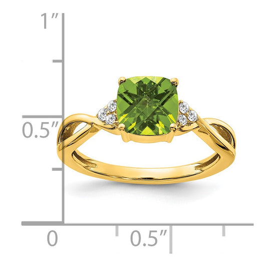 Cushion Checkerboard August/Peridot and Diamond Ring - WBC
