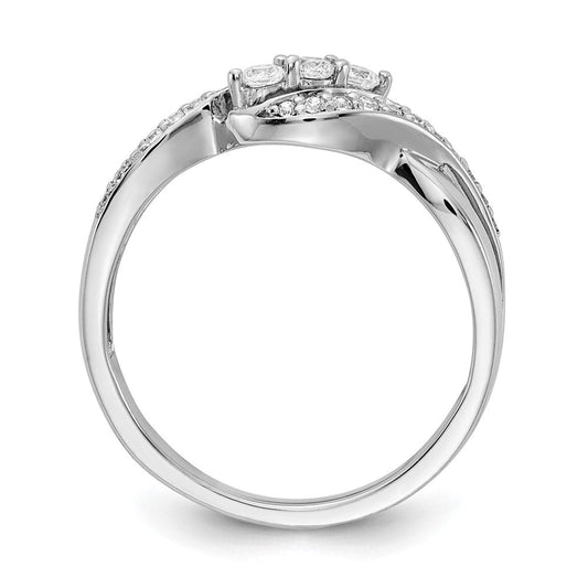 14K White Gold 3-Stone 1/4 ct Diamond Bypass Ring, 2mm
