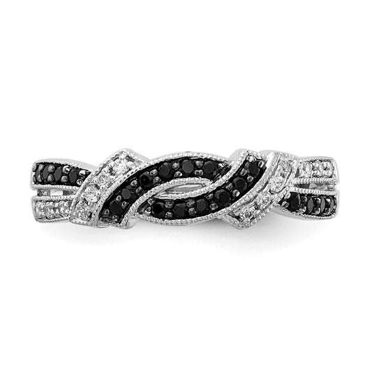14K White Gold Black Rhodium 1/4 ct & Black Diamond Swirl Ring, 2–4mm Tapered