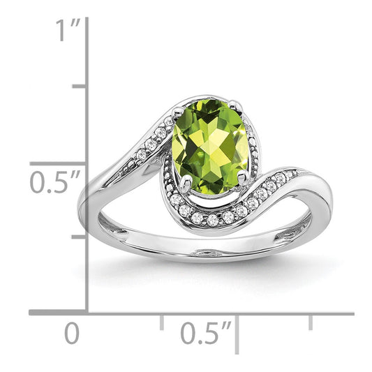 Oval Peridot and 1/10 carat Diamond Bypass Ring - WBC