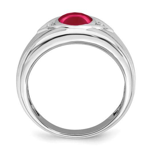 IB Goodman Oval Lab-Created Ruby Cabochon and Diamond Mens Ring - WBC