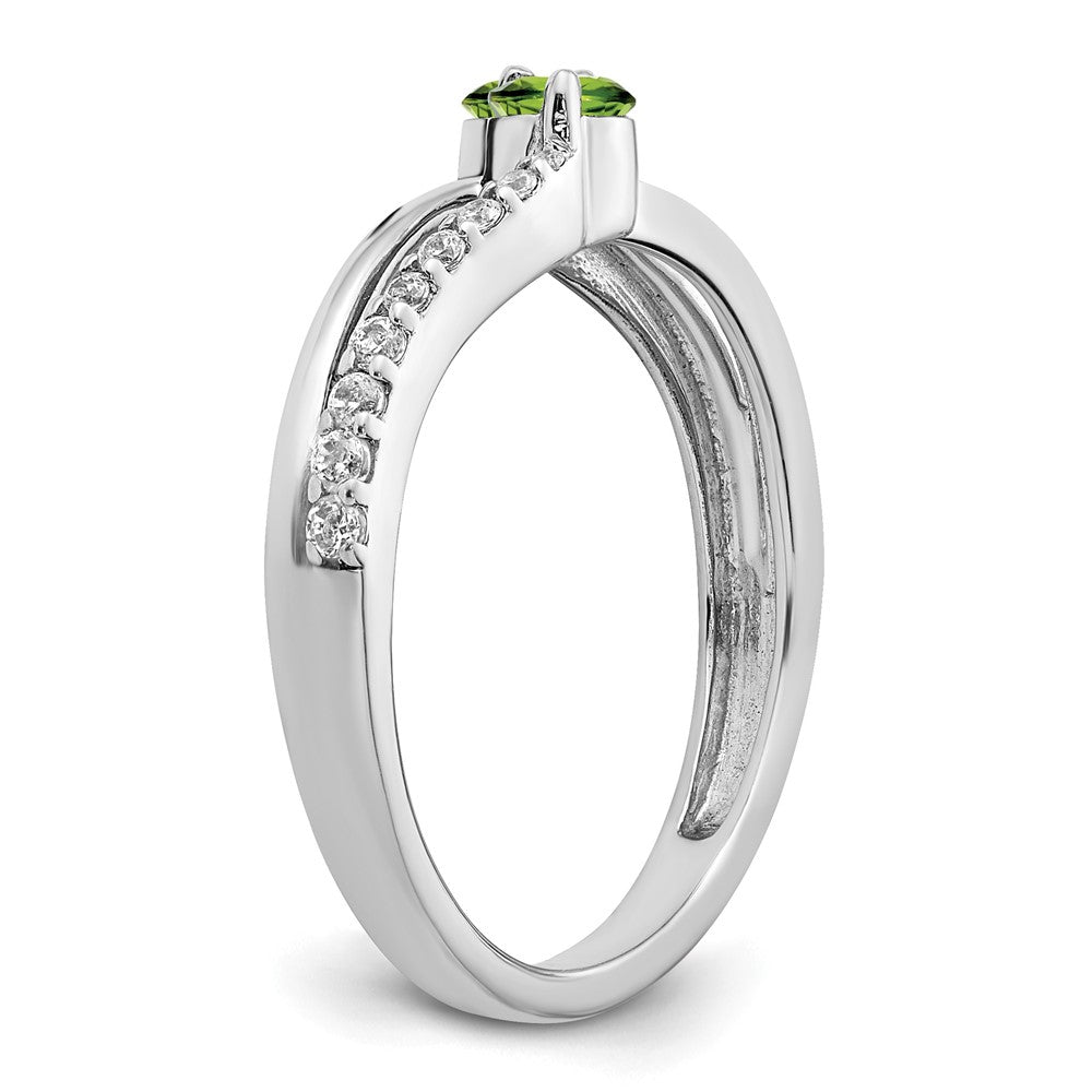 14K Solid White Gold Round Peridot & 1/6 ct Diamond 2-stone Ring