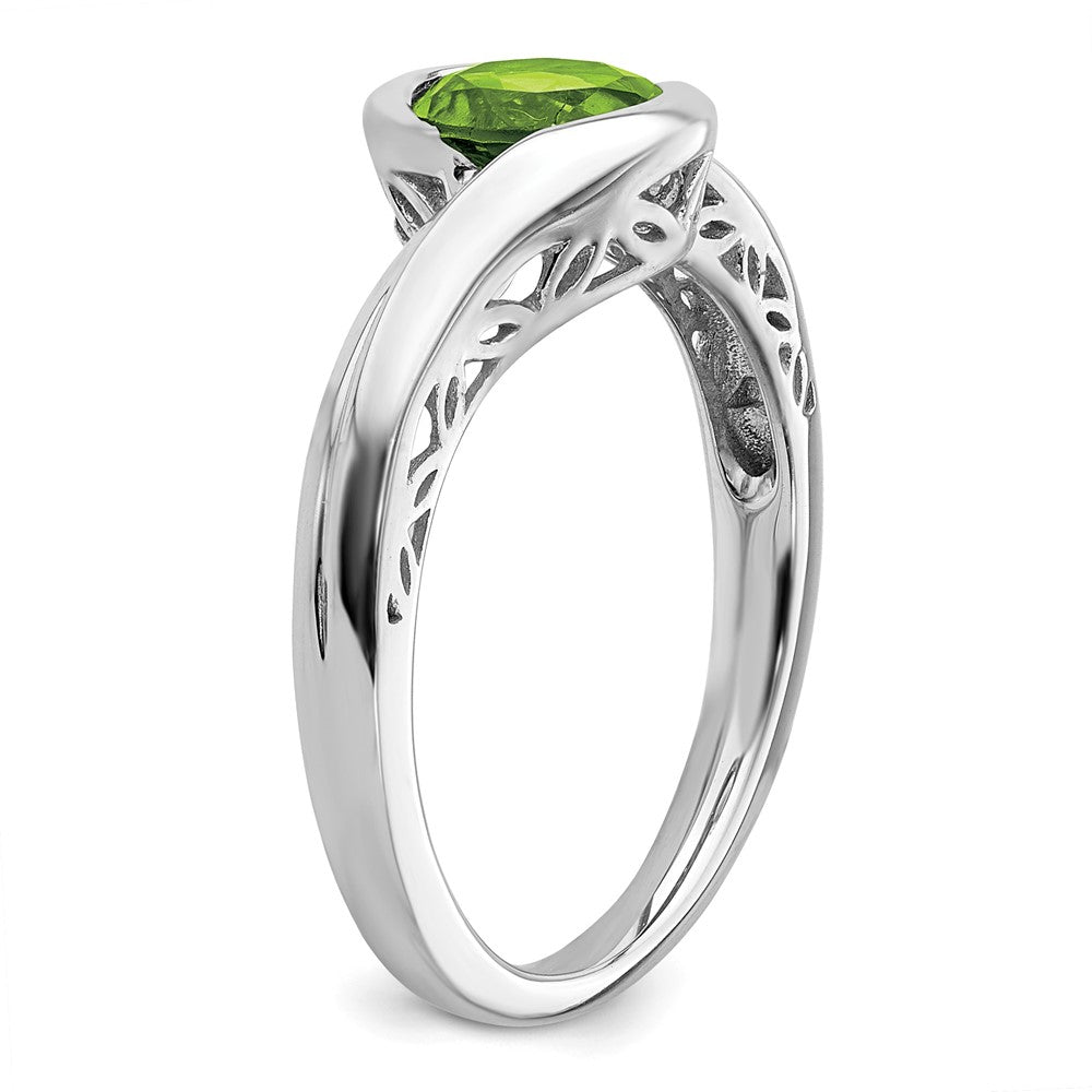 14K Solid White Gold Mint Round Peridot Bypass Ring, 1.75–3mm Tapered
