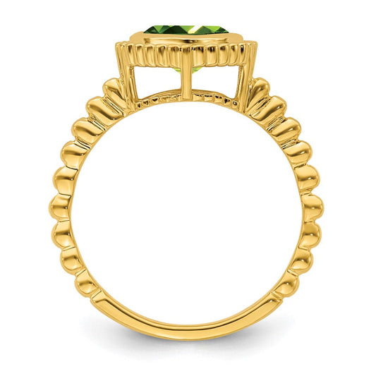 14K Solid Gold Cushion Peridot Bezel Ring, 1.6–1.8mm Tapered