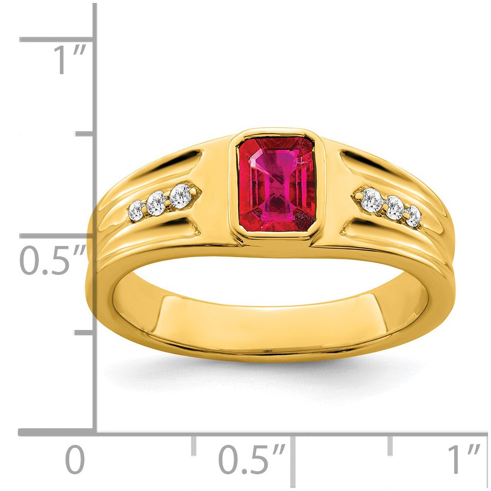 IB Goodman Men's 14K Solid White Gold Emerald-cut Lab-Created Ruby & 1/10 ct Diamond Ring