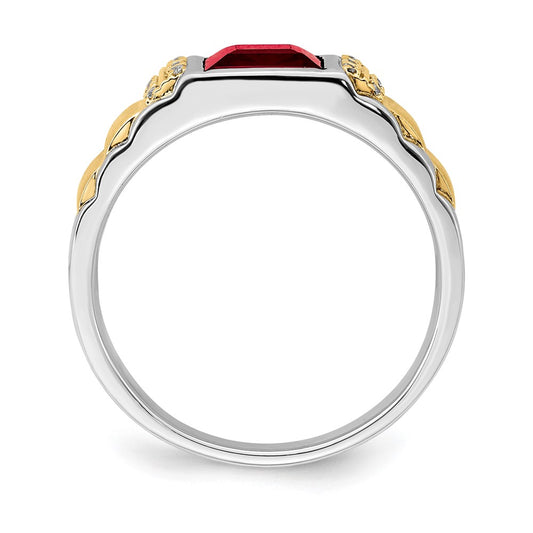 IB Goodman Two-tone Square Lab-Created Sapphire and 1/20 carat Diamond Mens Ring - WBC
