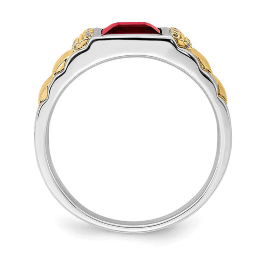 IB Goodman Men's 14K Solid Two-Tone Gold Cranberry Square Lab-Created Sapphire & 1/20 ct Diamond Ring