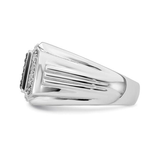 IB Goodman Polished Black and Sapphire Cluster Mens Ring - WBC