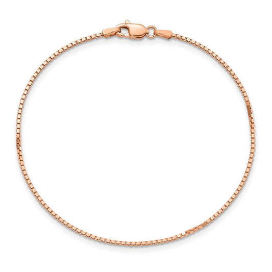 14K Solid Rose Gold Box Link with Lobster Clasp Bracelet, 1.1mm