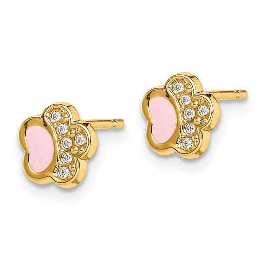 Madi K CZ and Pink Enamel Pawprint Childrens Post Earrings - WBC