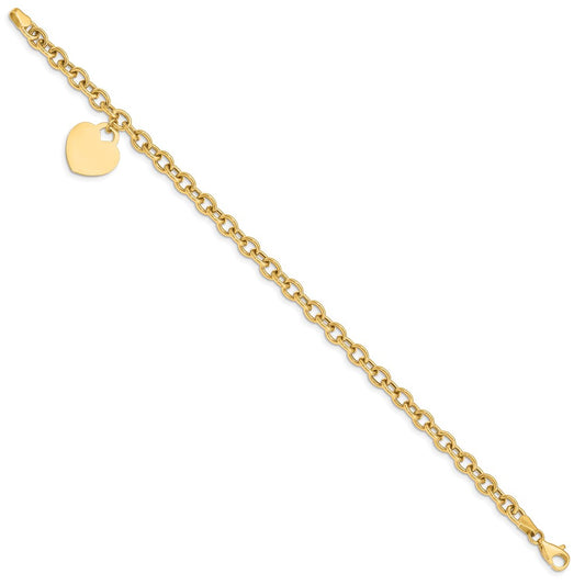 Engravable Solid Dangle Heart Charm and Hollow Chain Bracelet - WBC