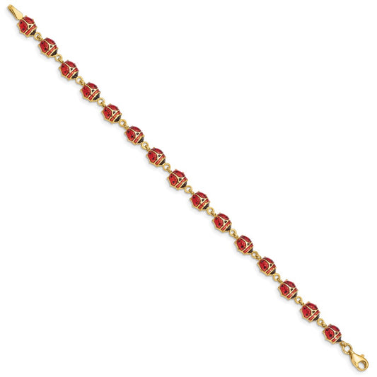 Red and Black Enamel and Resin Ladybug Bracelet - WBC