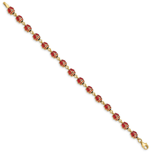 14K Gold Flame Red & Black Enamel & Resin Ladybug Bracelet, 6mm