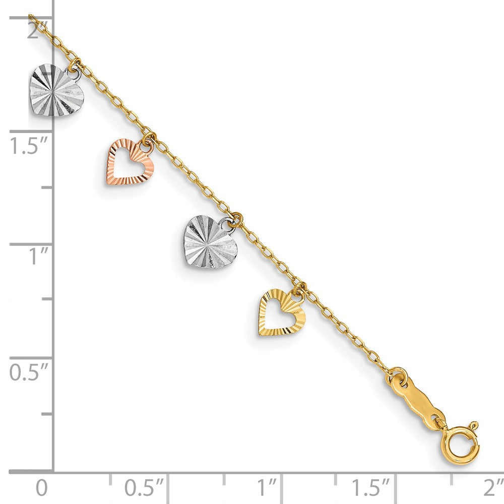 Tri-Color Textured Heart Dangle Bracelet - WBC