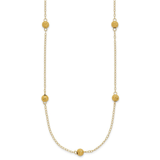 14K Gold Polished Textured Beads 7-Station Necklace