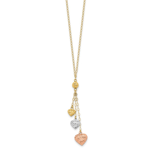 Tri-color Three Puffed Hearts Lariat Necklace Plus Extender - WBC