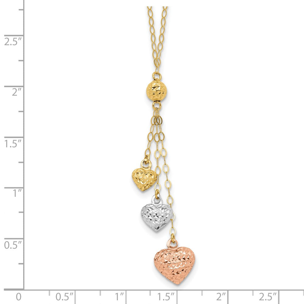 Tri-color Three Puffed Hearts Lariat Necklace Plus Extender - WBC