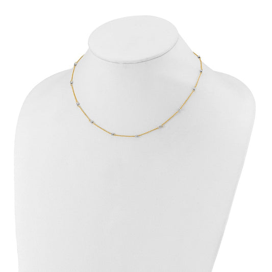 14K Two-Tone Gold Ropa Chain & Mirror Beads Station Necklace Plus Extender