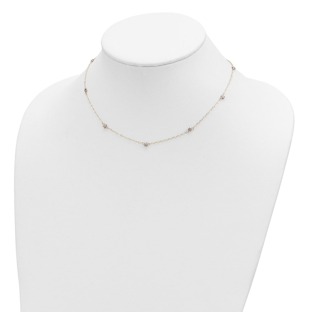 Two-tone Diamond-cut Stars with Oval Chain Station Necklace Plus Extender - WBC