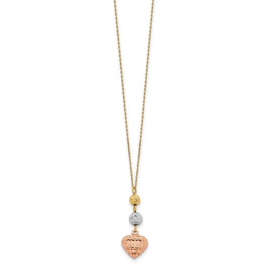 Tri-color Diamond-cut Beads and Puffed Heart Necklace Plus Extender - WBC