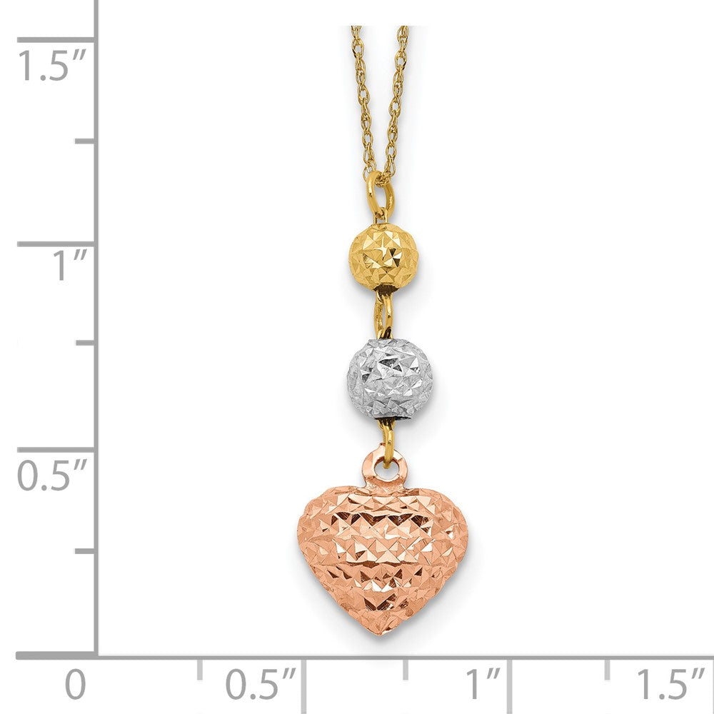 Tri-color Diamond-cut Beads and Puffed Heart Necklace Plus Extender - WBC