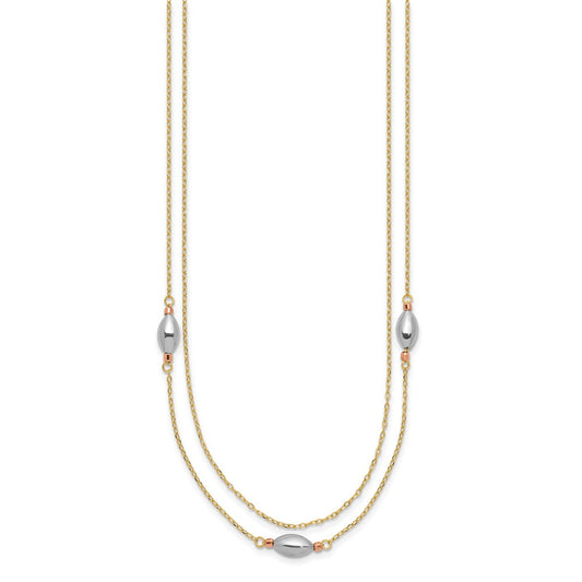Tri Color 2 Strand w/Puff Beads w/2 IN Ext Necklace - WBC