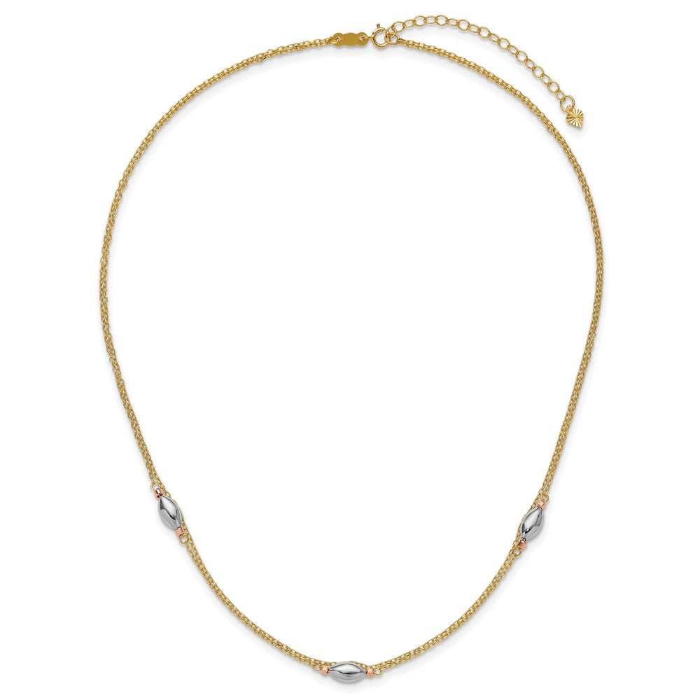 Tri Color 2 Strand w/Puff Beads w/2 IN Ext Necklace - WBC